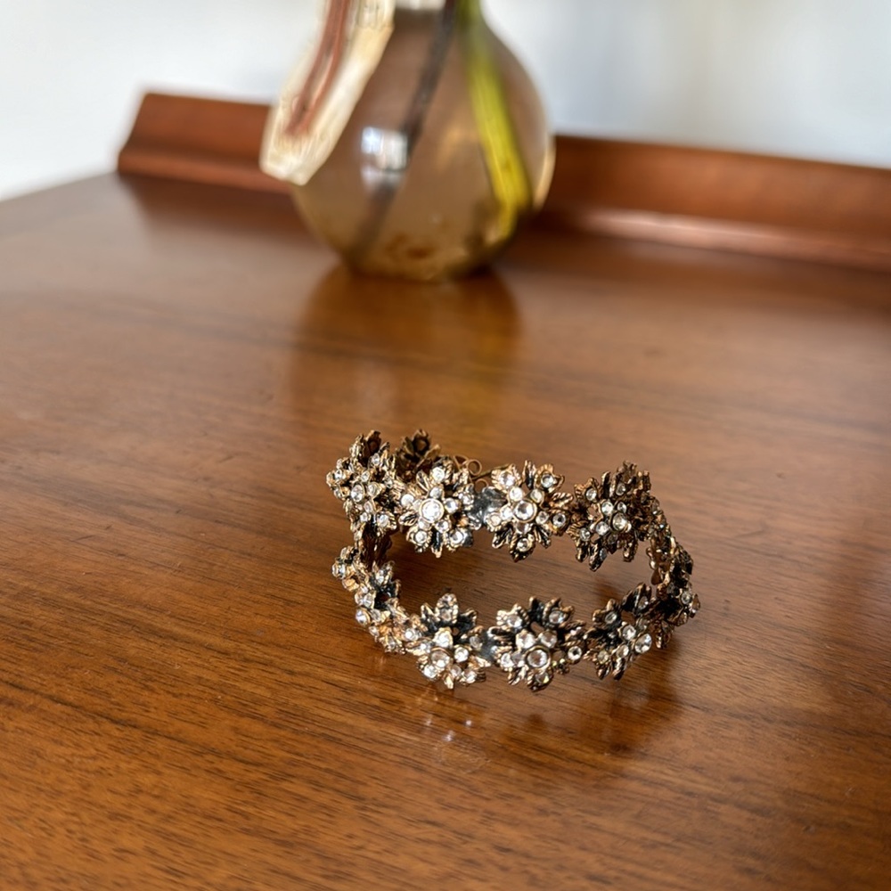 Vintage Brass Floral Large Hoop Earrings